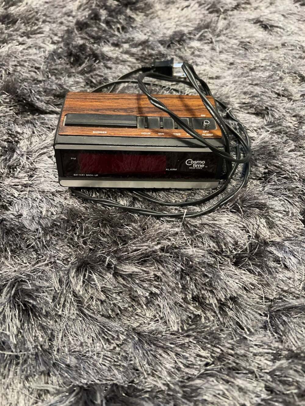 Vintage Cosmo Time Solid State Woodgrain Digital Alarm Clock